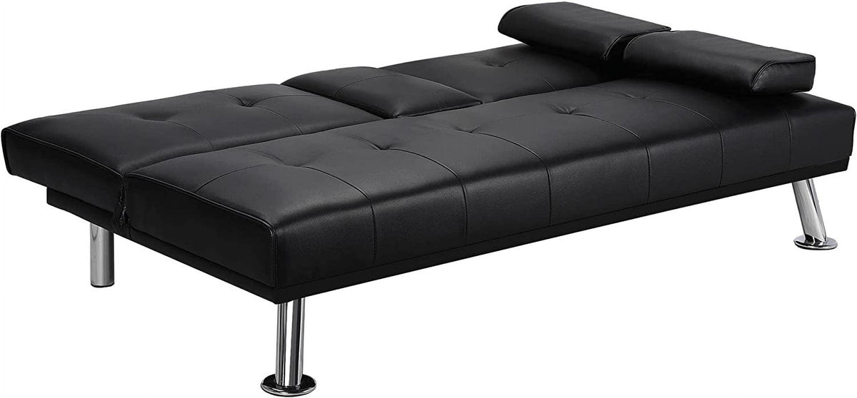 Black Faux Leather Futon Set Convertible Sleeper Loveseat Daybed B788