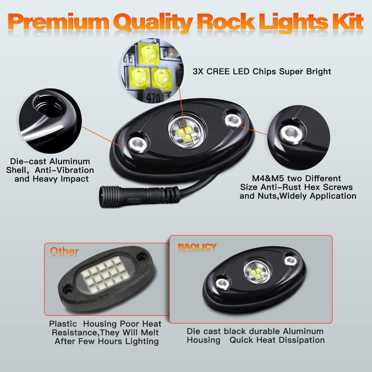 White LED Rock Lights 12Pods with 23FT Harness Switch Fuse kit M2939