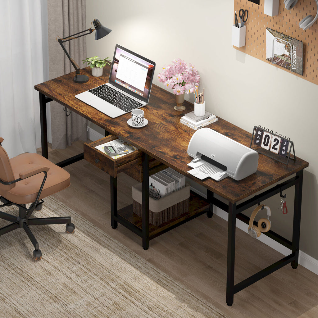 78 Inch Double Working Desk with 2 Drawers and Shelf X3254