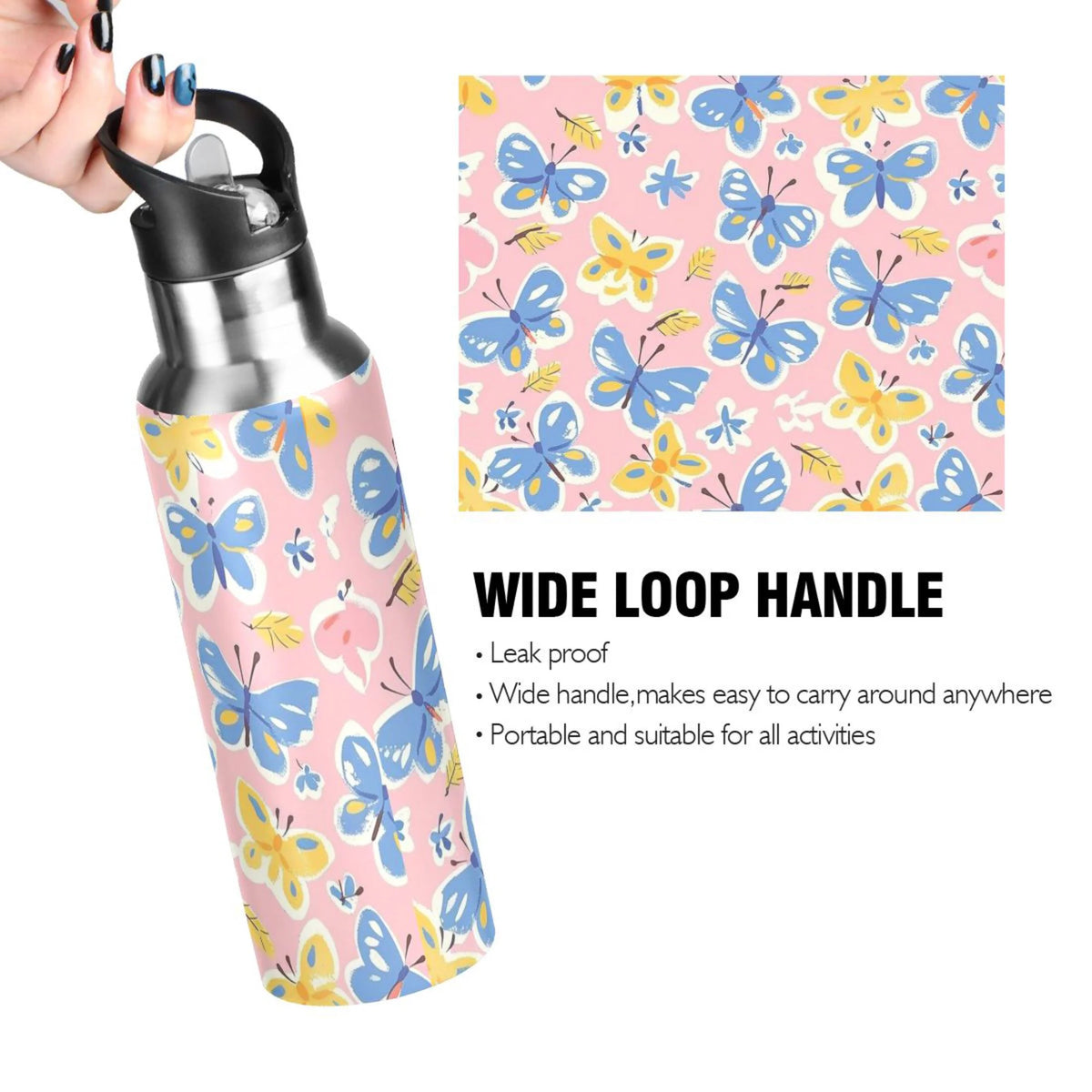 Pink Insulated Stainless Steel Water Bottle with Straw Lid 20 oz R8524