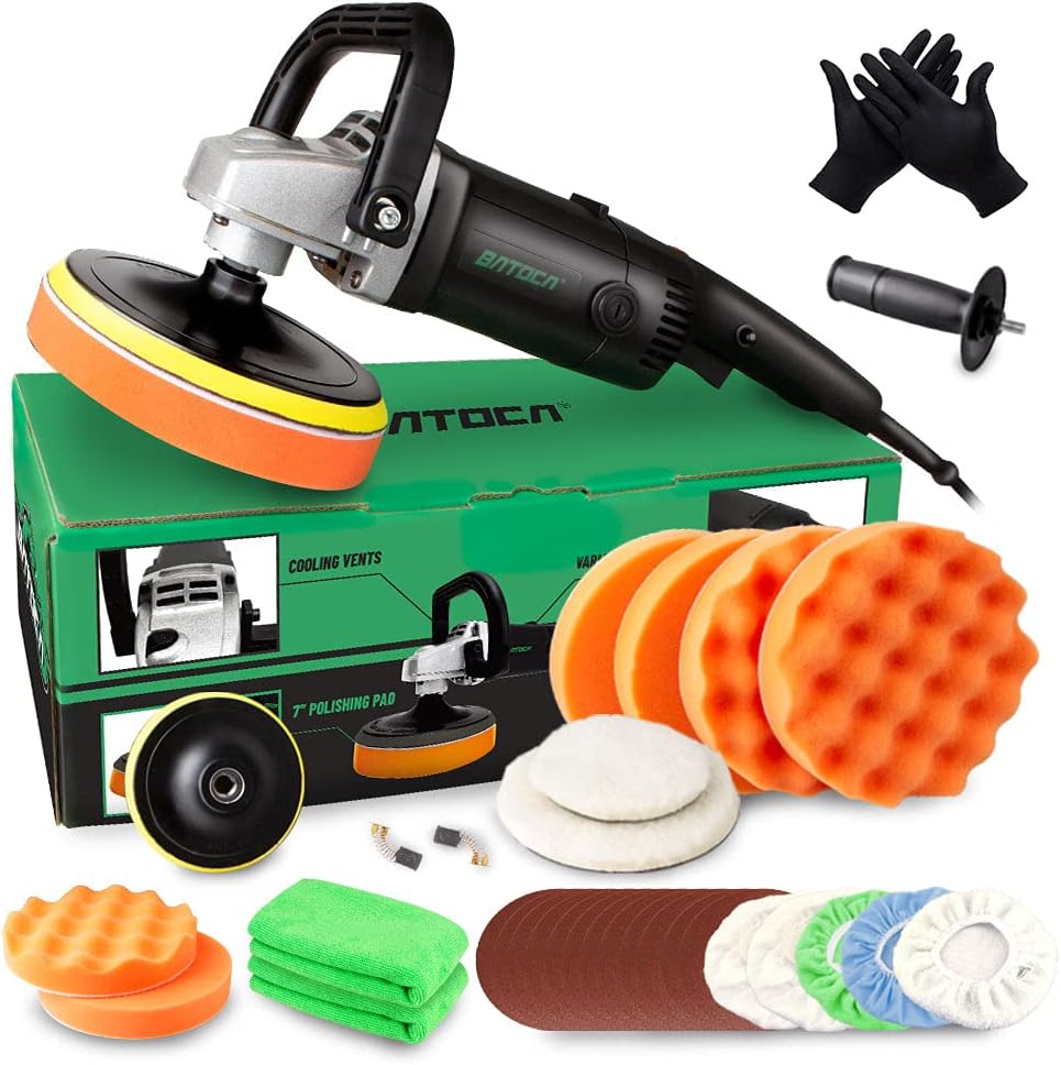 7 Inch 1200W Rotary Car Polisher with Foam Pads and Wool Pads F9458