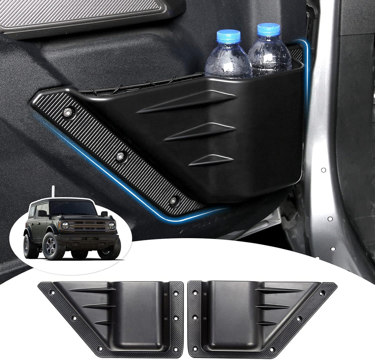 Black 2PCS Front Door Storage Box for Ford Bronco 4-Door L436