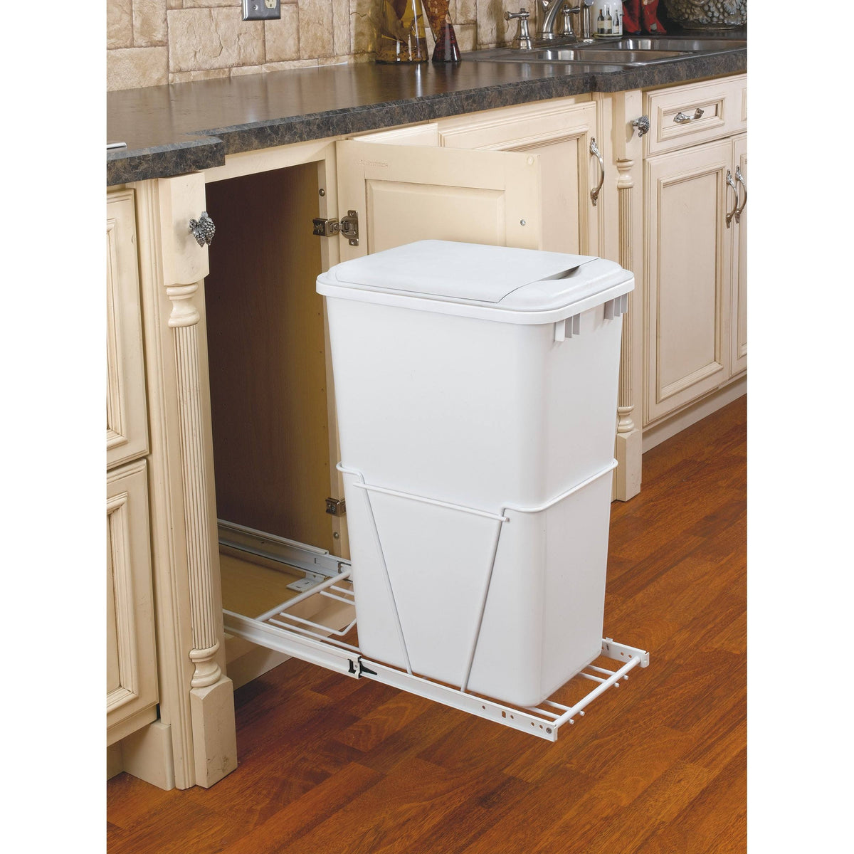 White Plastic Pull Out Trash Can P758694