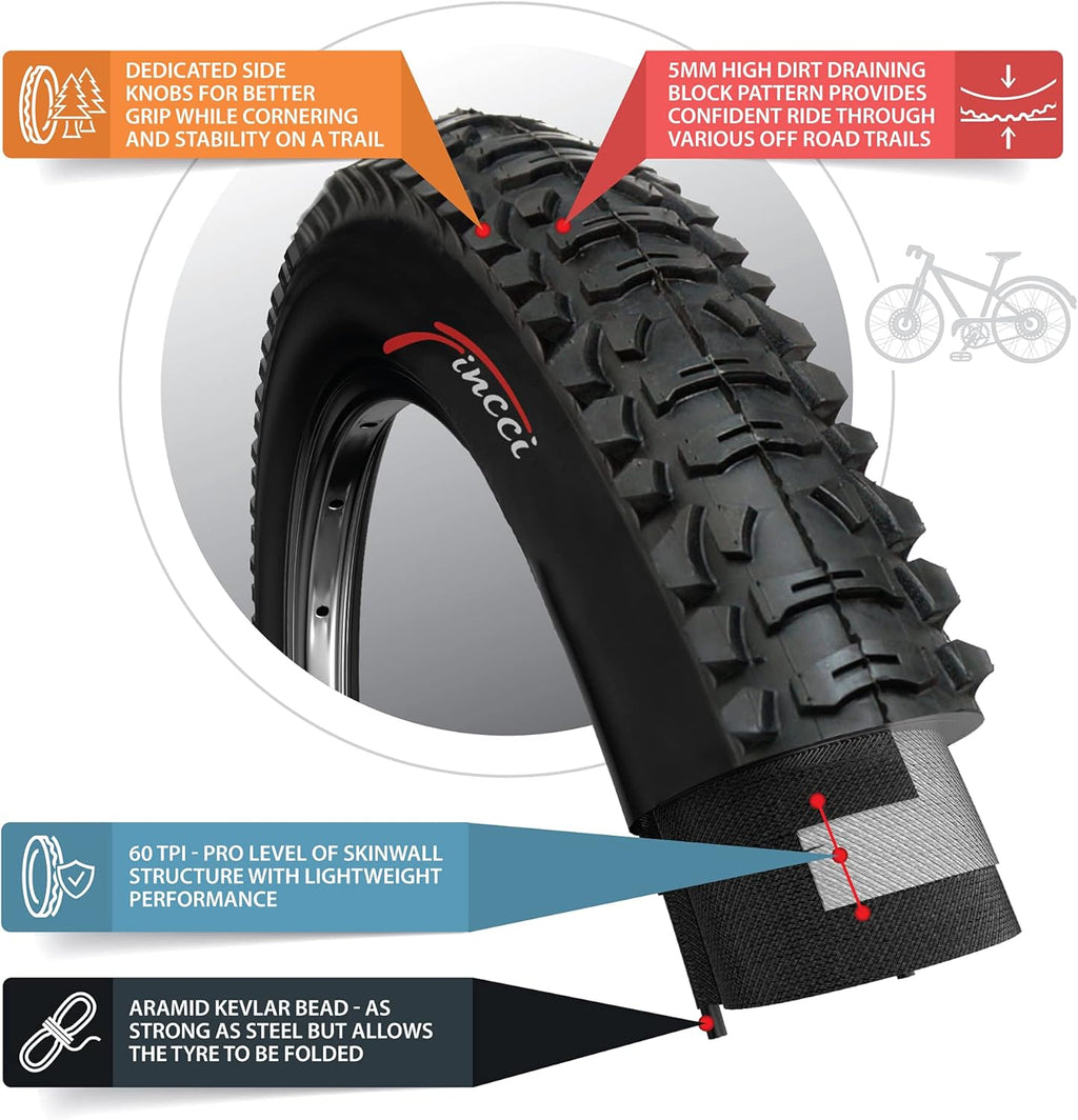 Pair of 2 Foldable 26 x 1.95 Inch 60 TPI Tires for MTB Mountain Hybrid Bike Bicycle L73203