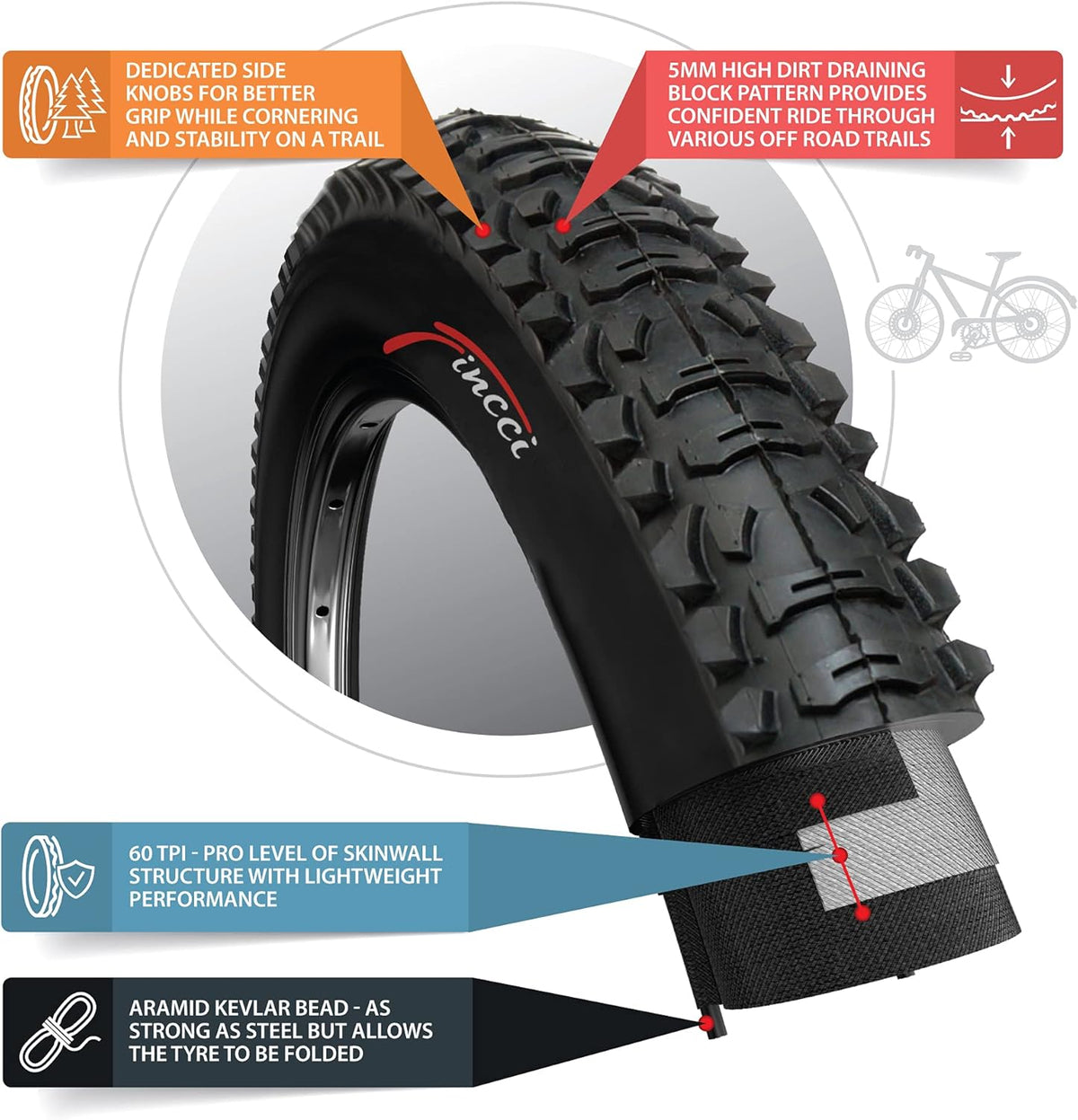Pair of 2 Foldable 26 x 1.95 Inch 60 TPI Tires for MTB Mountain Hybrid Bike Bicycle L73203