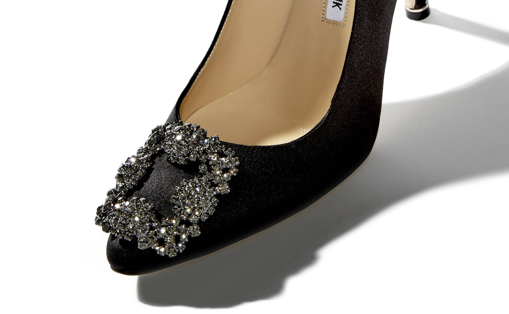 Black Satin Jewel Buckle Pumps W479