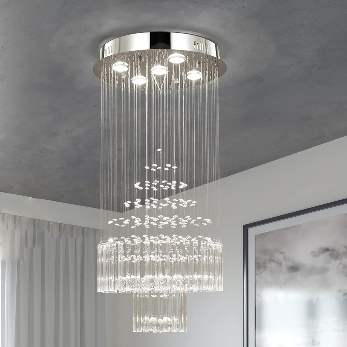 Crystal Raindrop 5-Lights Flush Mount Chandelier D666