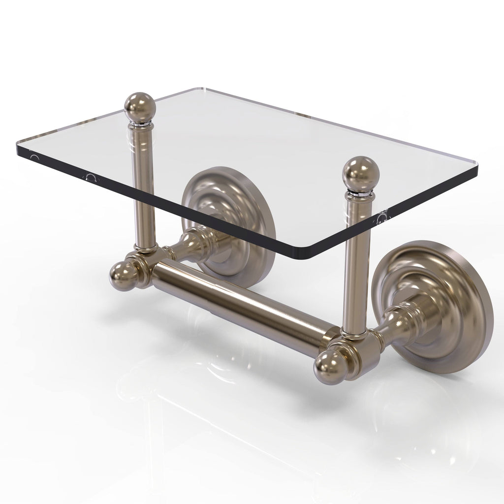Antique Pewter Two Post Toilet Tissue Holder with Glass Shelf T493974
