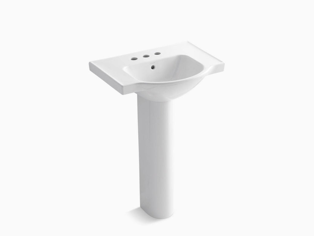 White 24 In. Pedestal Bathroom Sink with 4 In. Centerset Faucet Holes U1574
