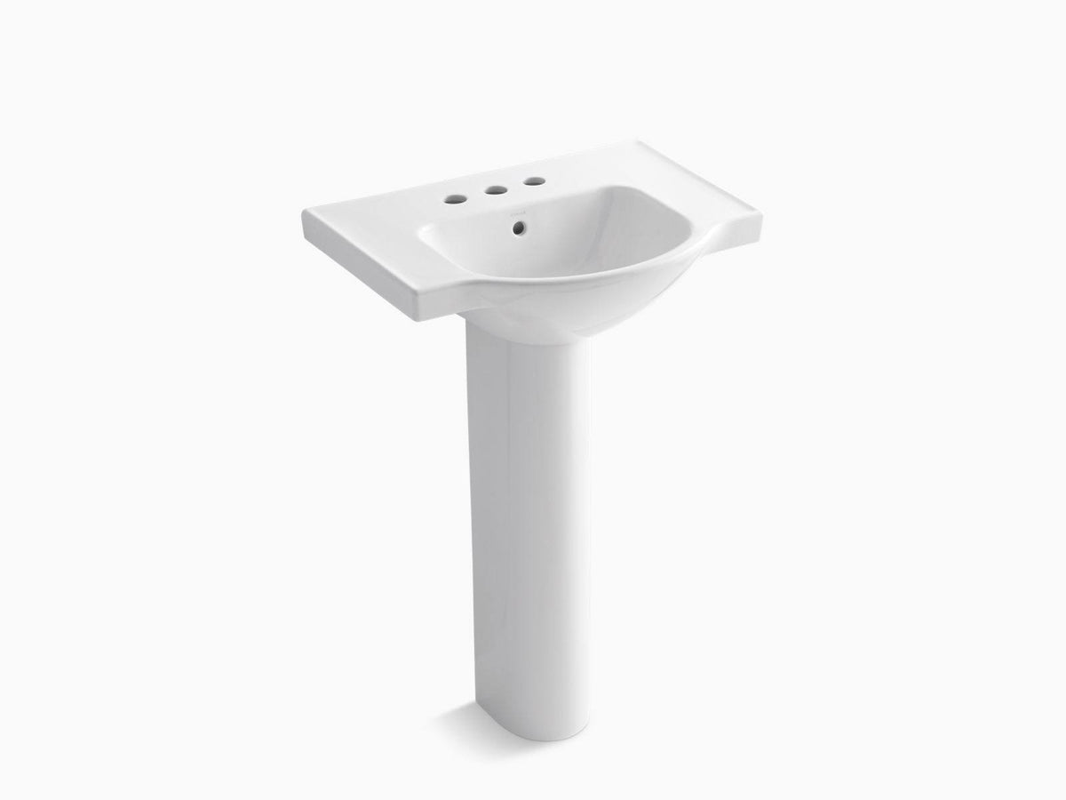 White 24 In. Pedestal Bathroom Sink with 4 In. Centerset Faucet Holes U1574
