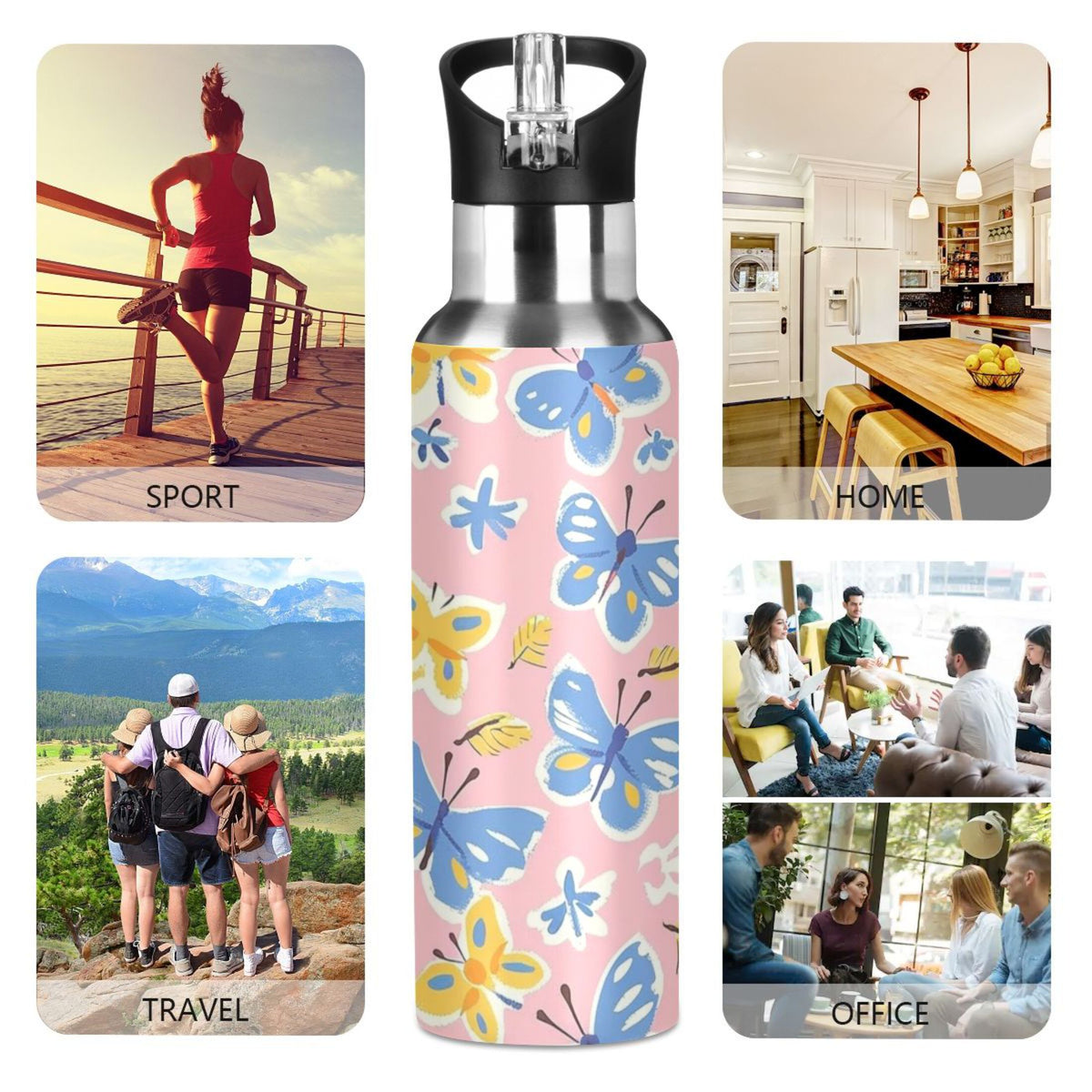 Pink Insulated Stainless Steel Water Bottle with Straw Lid 20 oz R8524