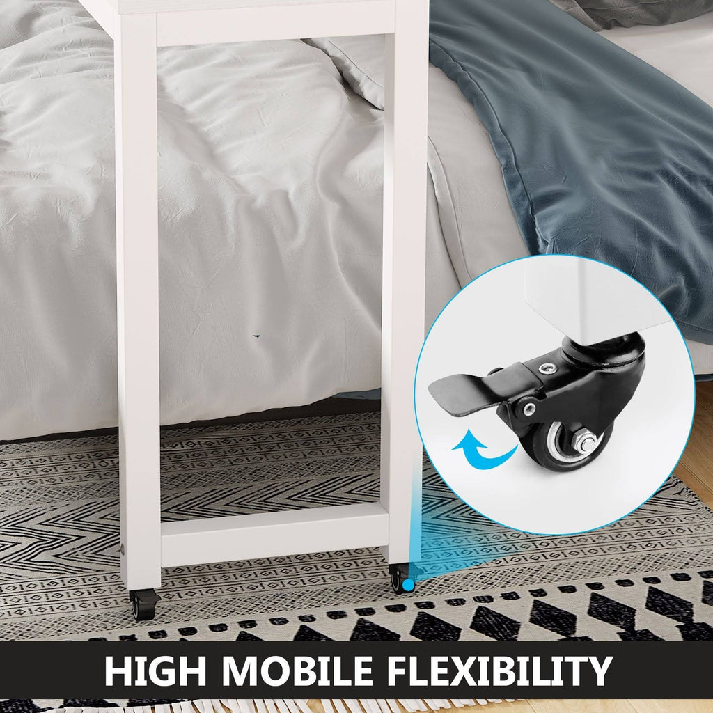 White Queen Size Overbed Table with Wheels S619