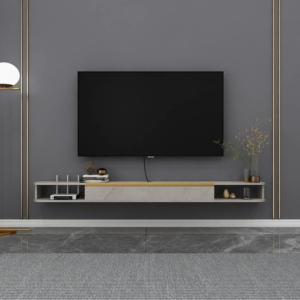 47.24 in Dark Gray Wall Mounted Wood TV Shelf with 3 Doors P789814