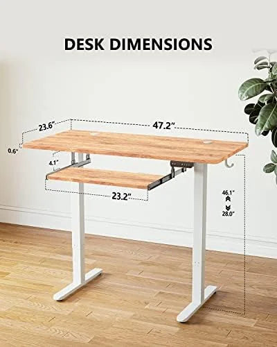 Electric Standing Desk 48 x 24 Inches Height Adjustable White Frame Light Rustic Brown Top J10887