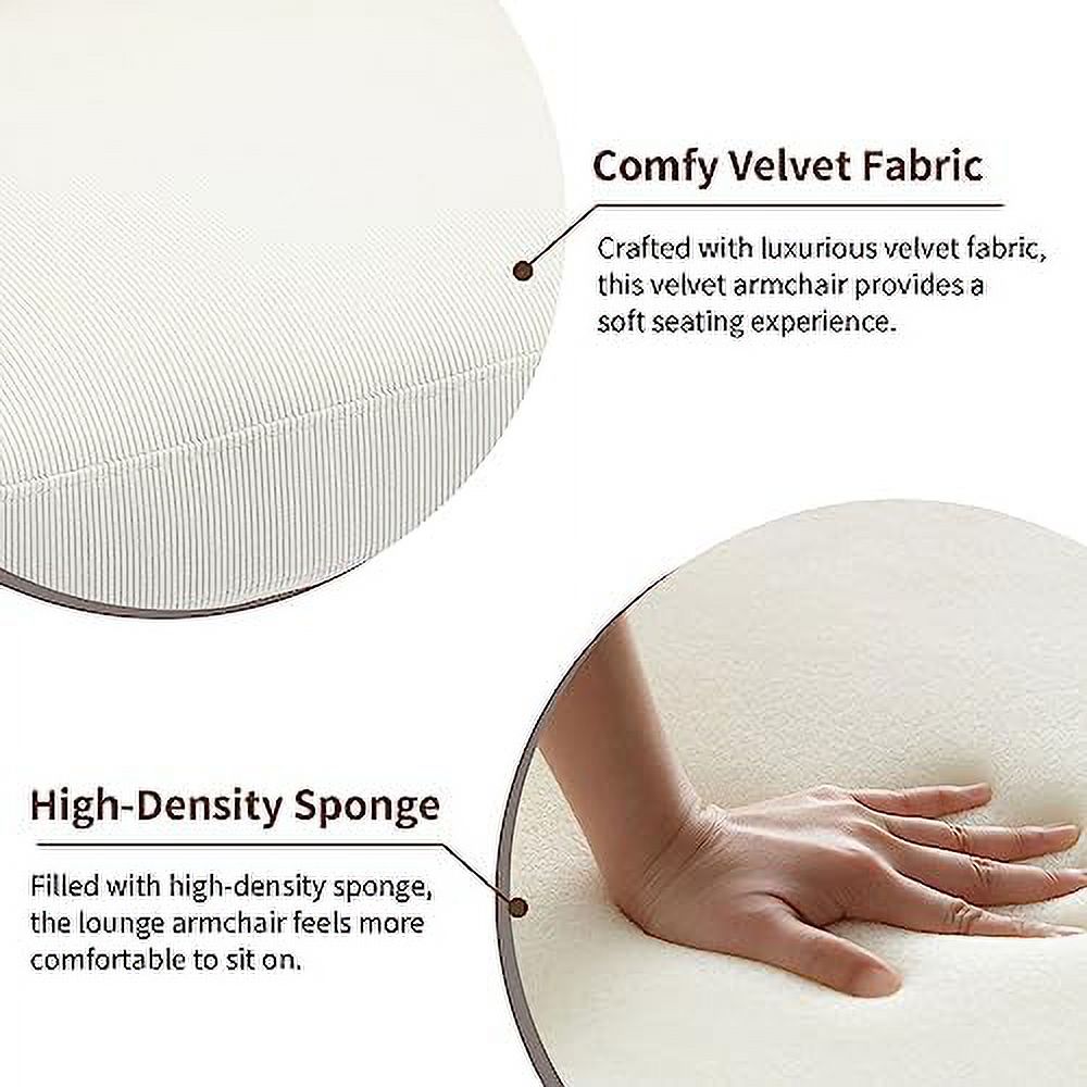 Beige Velvet Upholstered Accent Chair with Rattan Armrest S83765