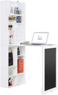 White Collapsible Wall Desk Cabinet with Chalkboard and Bottom Shelf Y5447