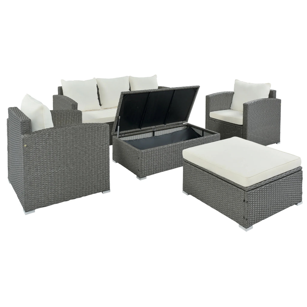Gray Wicker Beige Cushion 5-Piece PE Rattan Sectional Sofa Set I911