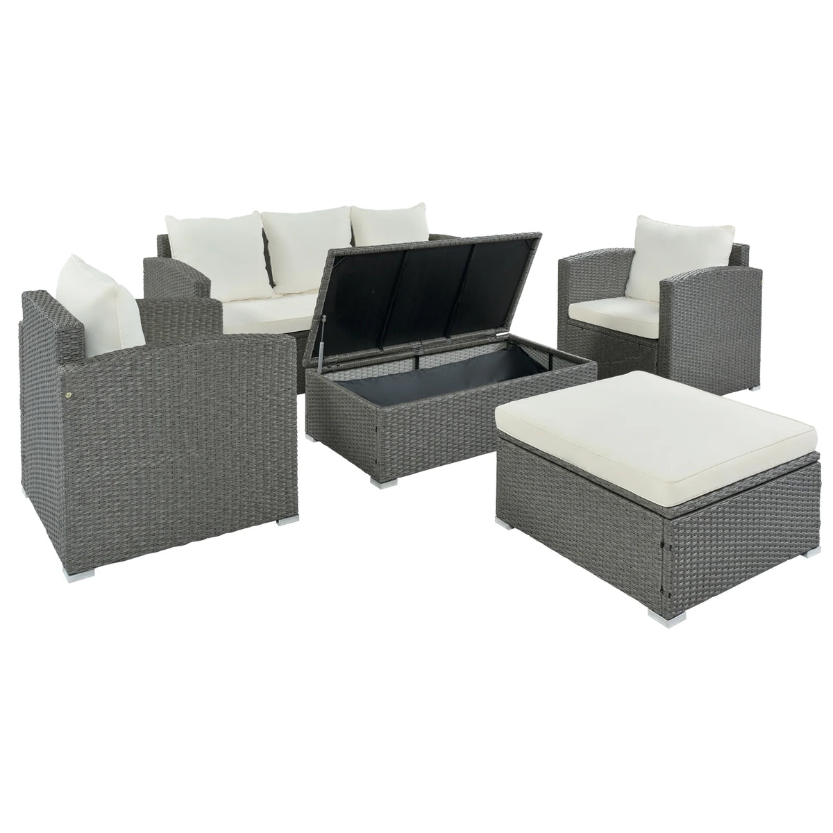 Gray Wicker Beige Cushion 5-Piece PE Rattan Sectional Sofa Set I911