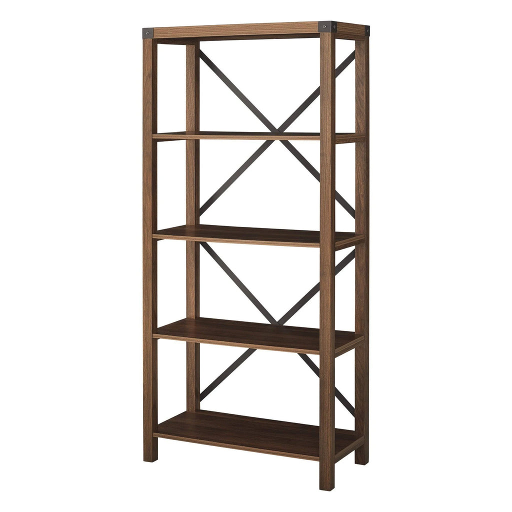 Dark Walnut Metal Bookcase W78190