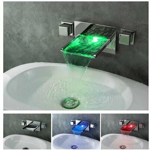 Chrome Finish LED Waterfall Bathroom Sink Faucet R5514