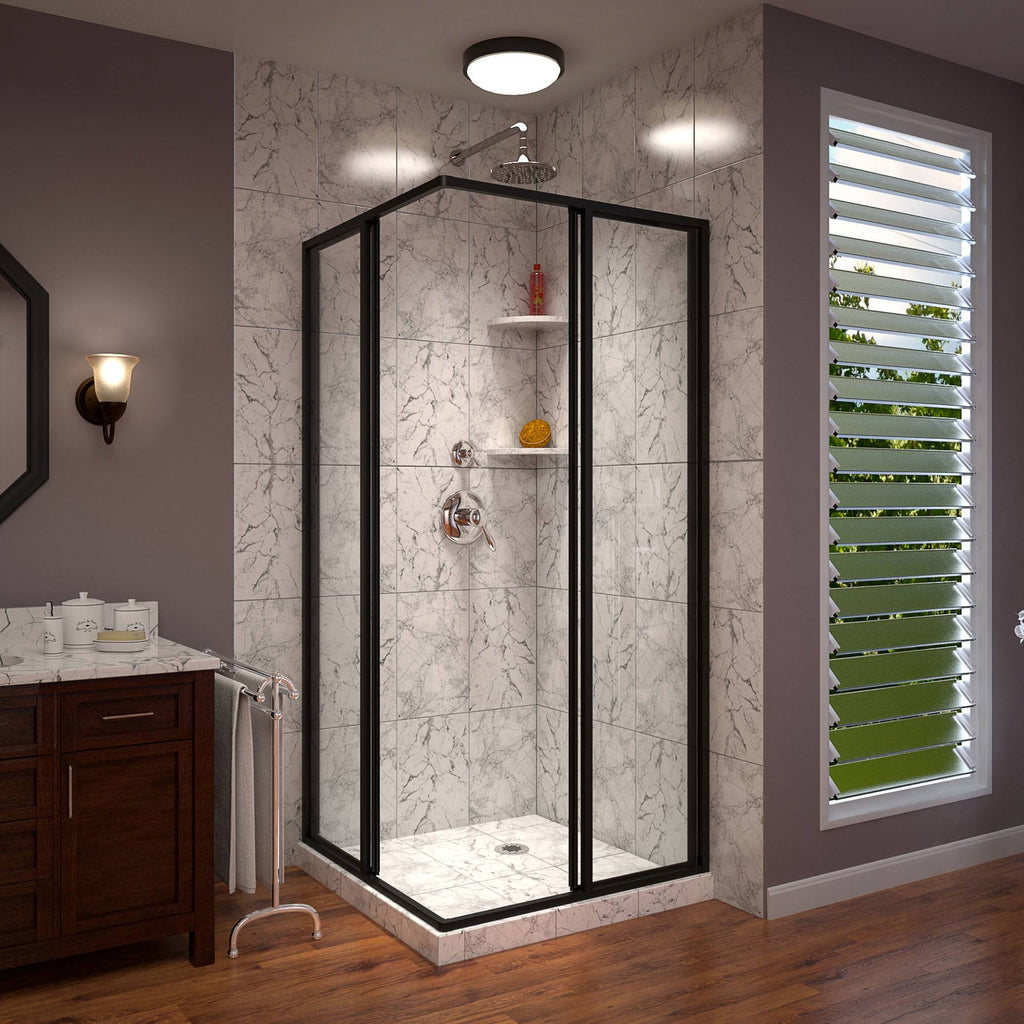 Satin Black Framed Sliding Shower Enclosure B6976