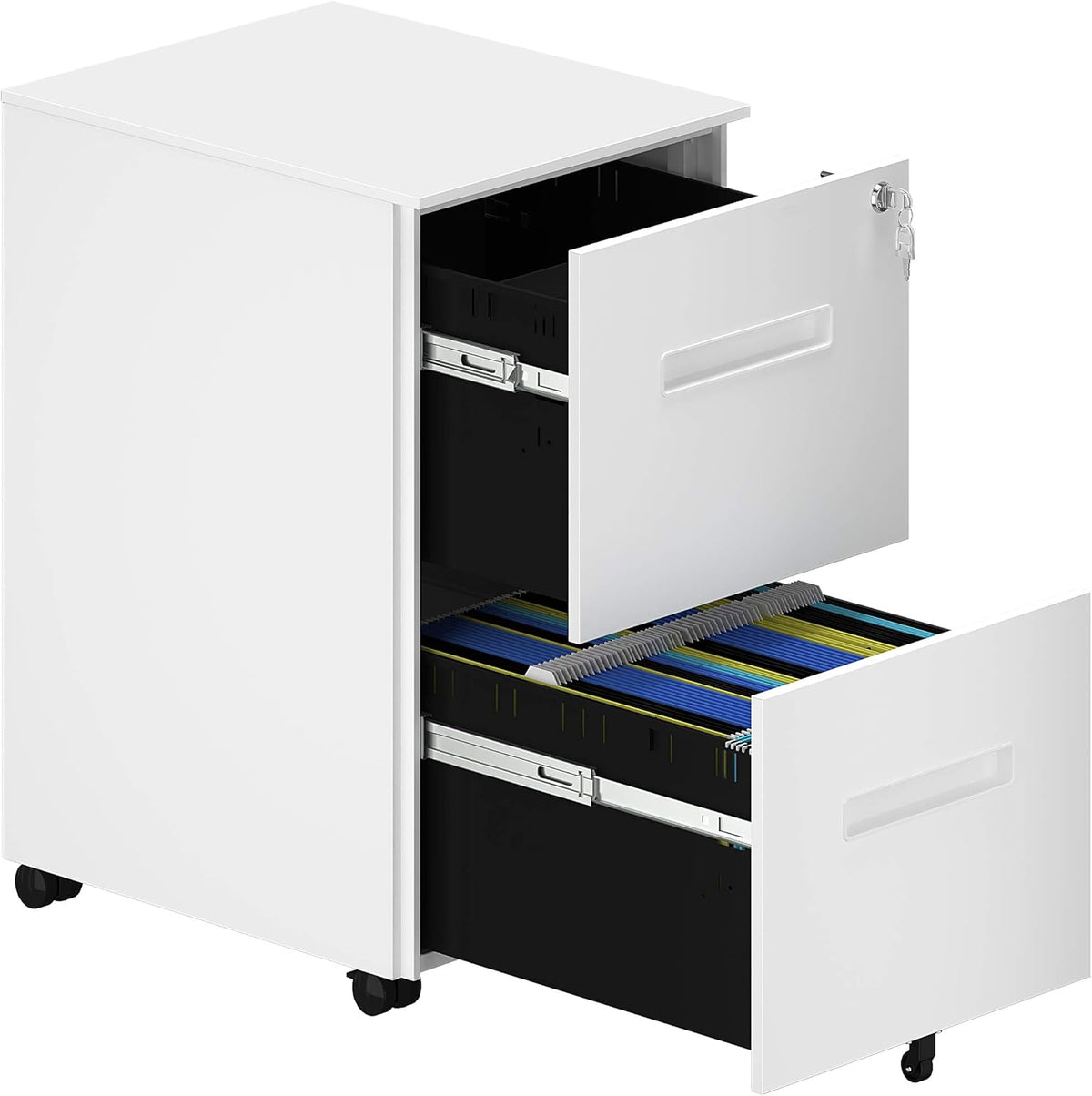 White 2-Drawer Mobile File Cabinet with Lock N811232