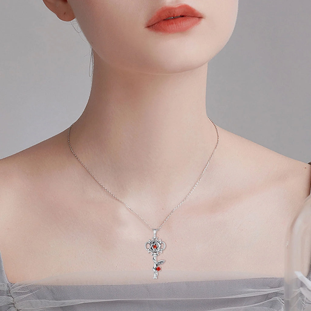 Sterling Silver Rose Key to Heart Pendant Necklace S484