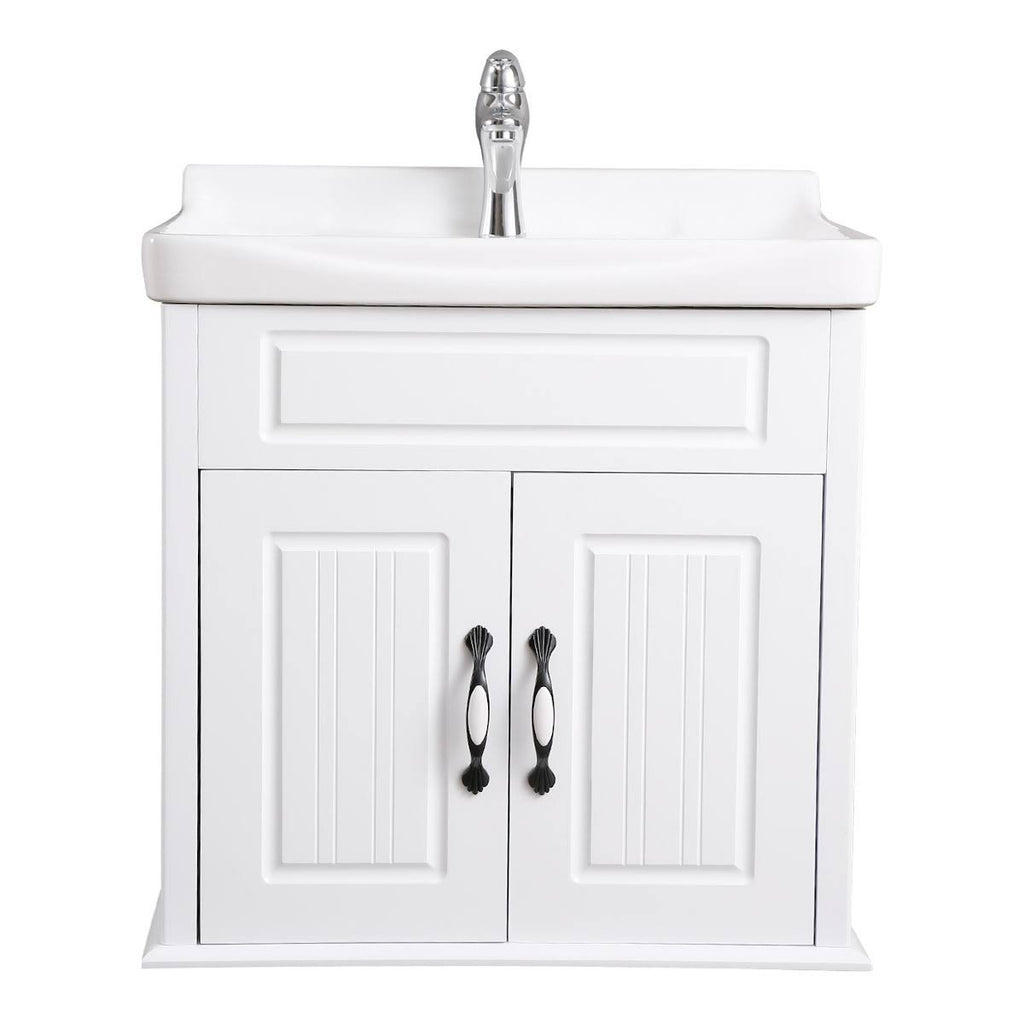 White Bathroom Wall Mount Vanity Cabinet Sink with Faucet and Drain V121333