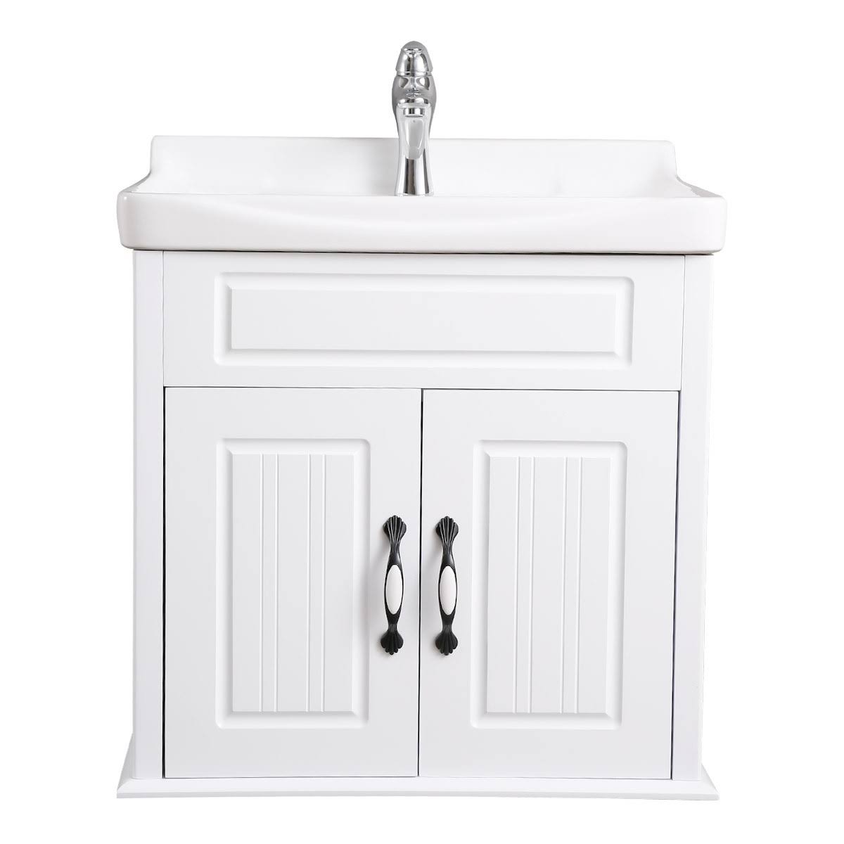 White Bathroom Wall Mount Vanity Cabinet Sink with Faucet and Drain V121333