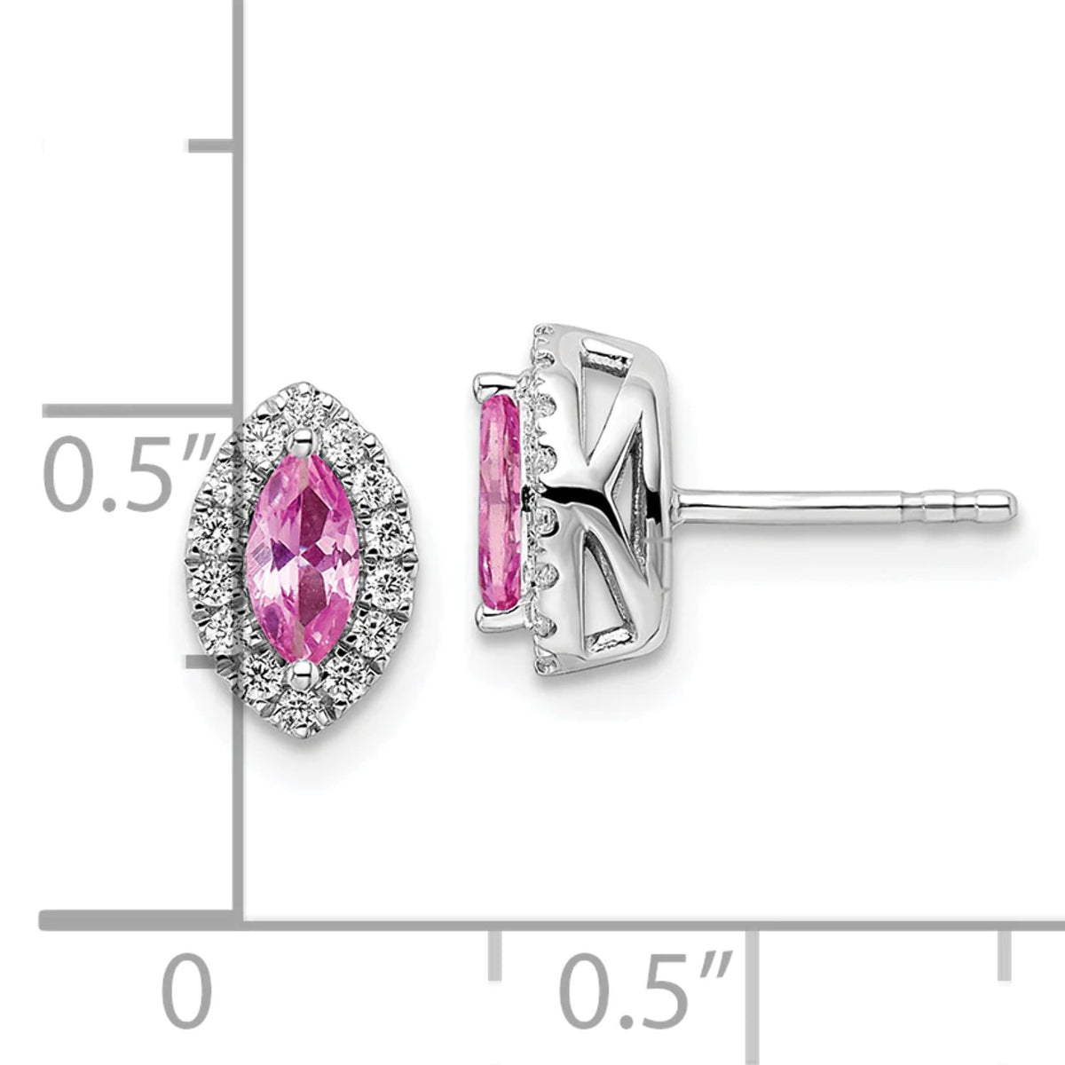 14 Karat White Gold Lab Grown Diamond and Lab Created Pink Sapphire Post Earrings B323