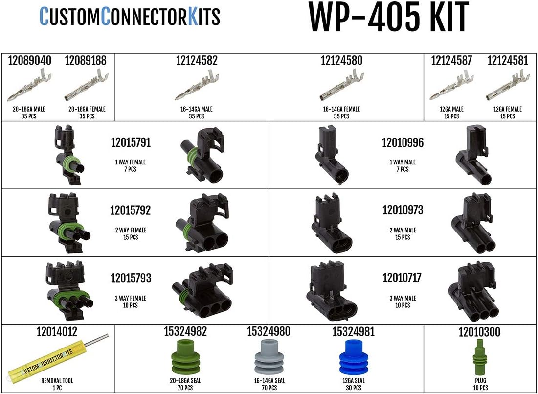 405 Piece Weatherproof Automotive Electrical Connector Kit with T-18 Crimp Tool T91241