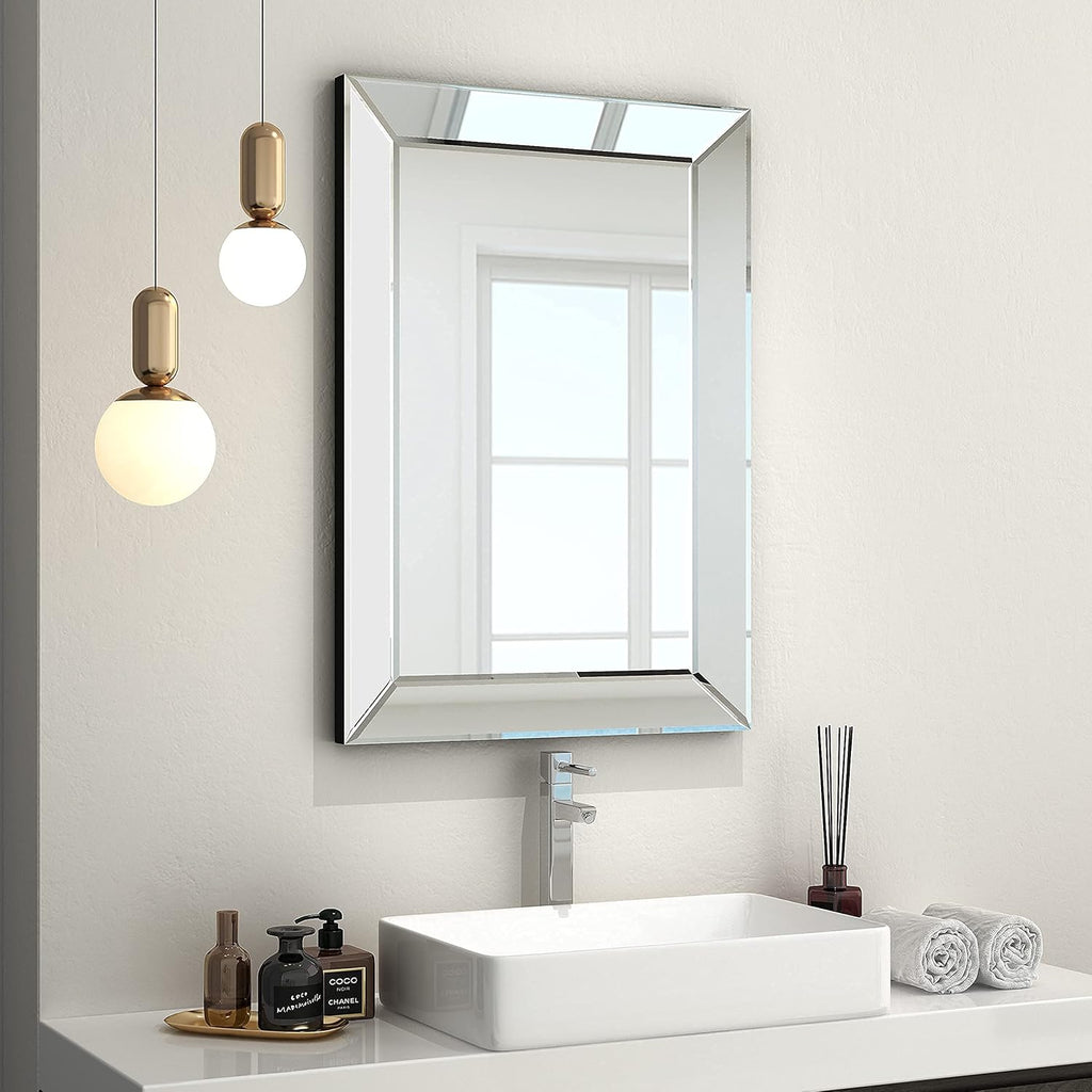 Rectangular Bathroom Wall Mirror with Angled Beveled Frame 24x35 Z438164