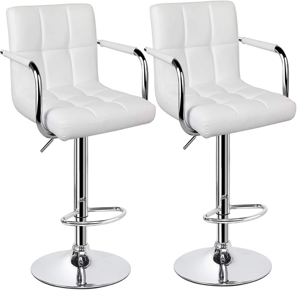 White Bar Stools Set of 2 with Arms Swivel Adjustable Counter Height Bar Chair Y10274