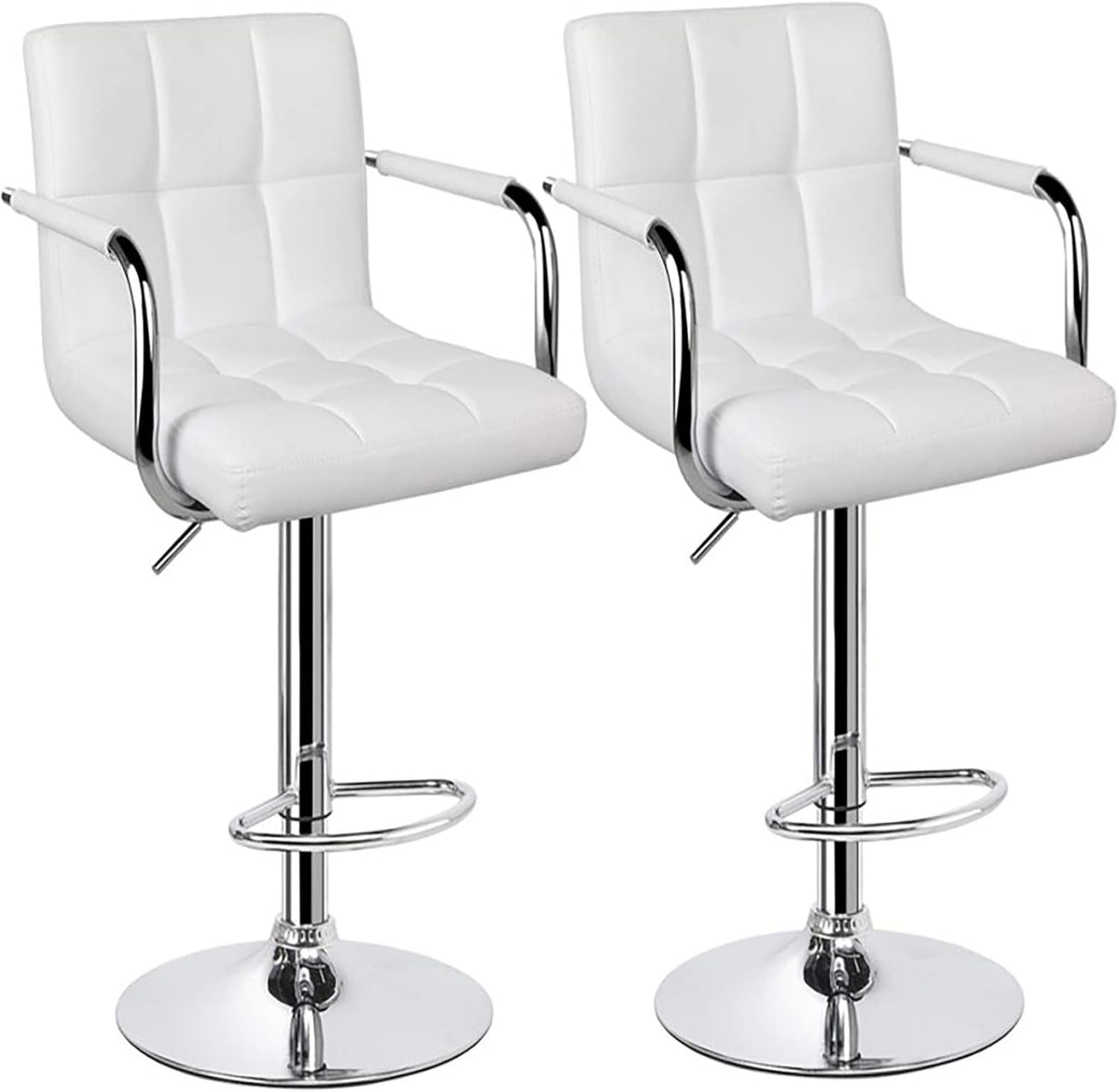 White Bar Stools Set of 2 with Arms Swivel Adjustable Counter Height Bar Chair Y10274