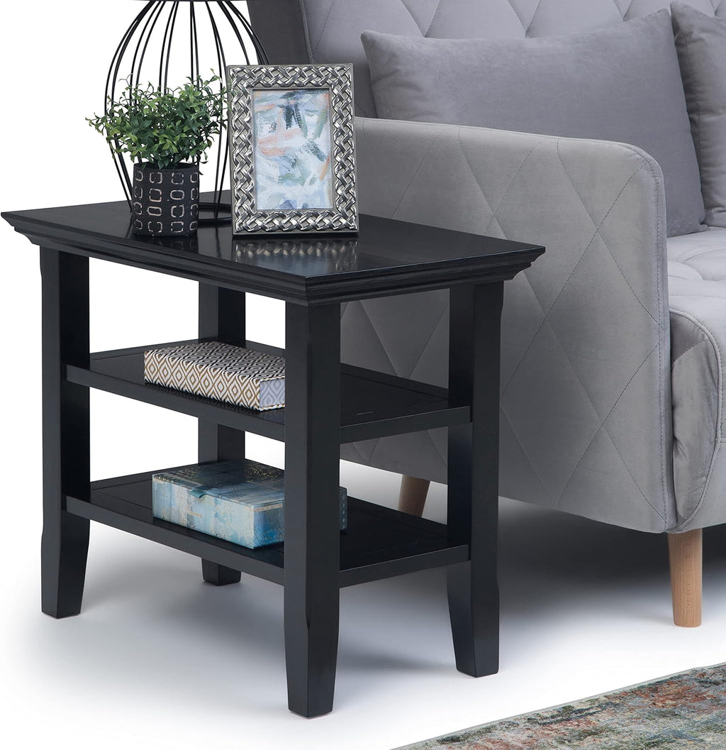 Black Solid Wood Narrow Side Table with 2 Shelves S89199
