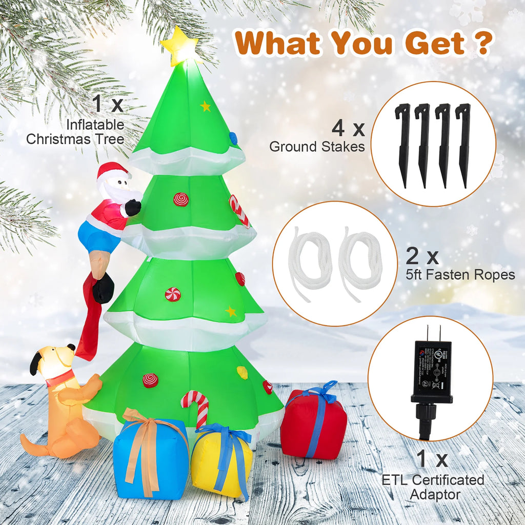 7 FT Inflatable Christmas Tree with Santa Claus & Dog R600385