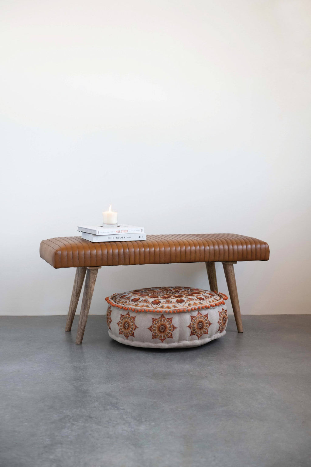 Mango Wood Goat Leather Bench S489