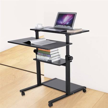 Adjustable Height Rolling Laptop Desk Cart (black) L6676