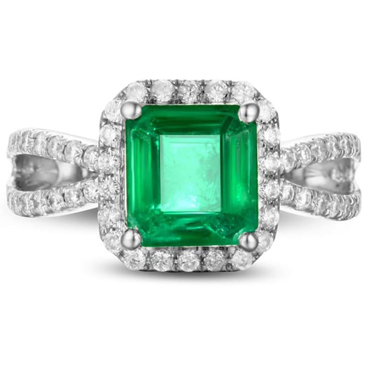 10k White Gold Princess Cut Emerald Engagement Ring F383