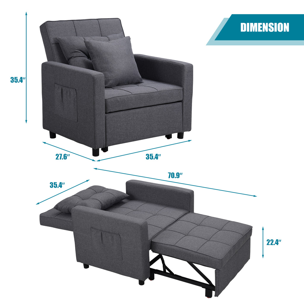 Dark Gray 3-in-1 Sofa Bed Chair with Adjustable Backrest K796306
