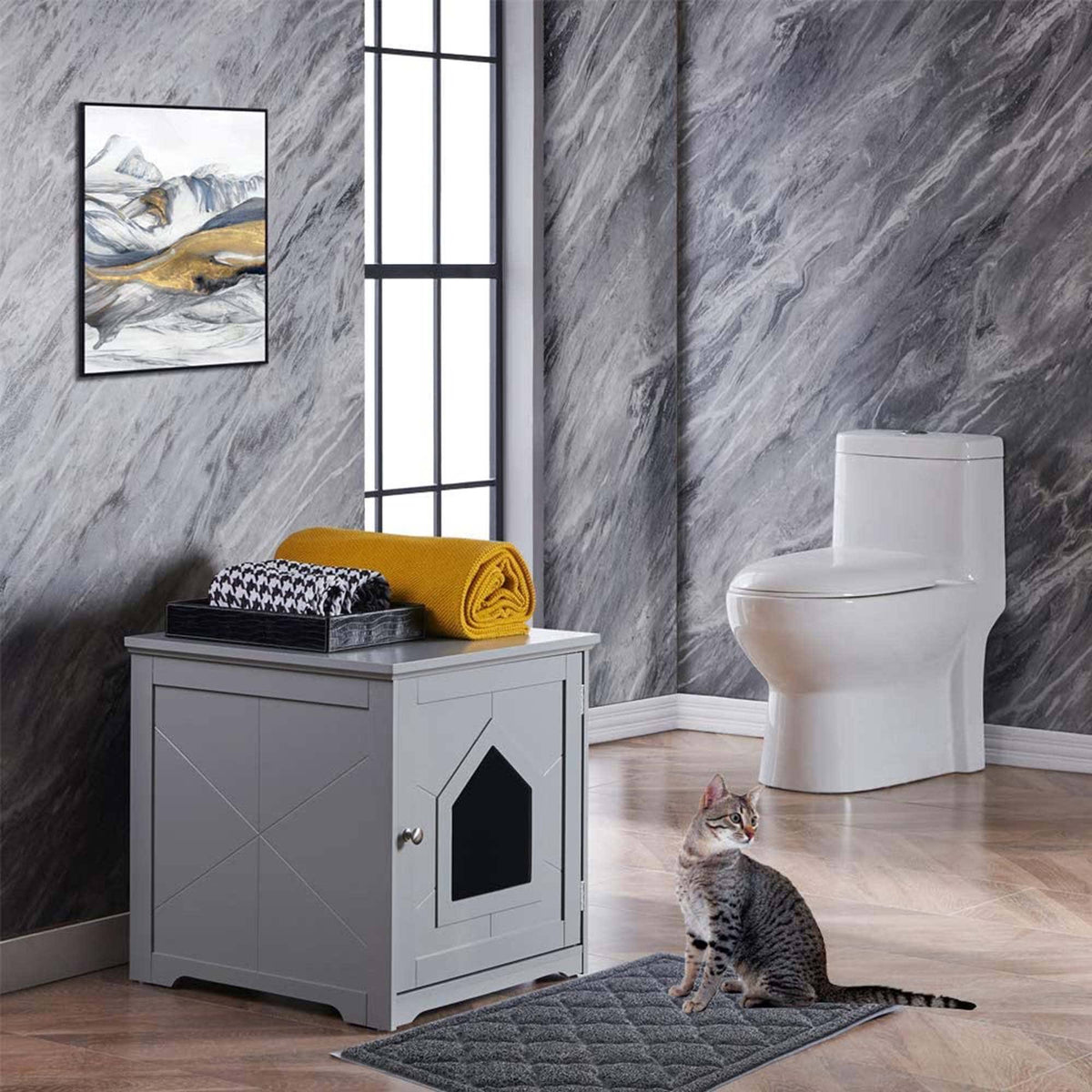 Gray Cat Litter Box Enclosure X779