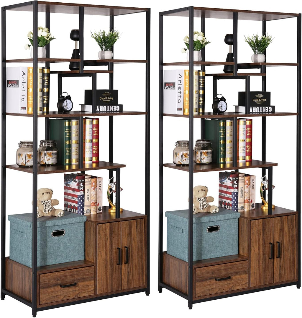 Brown Black Set of 2 Metal Frame Wood Shelf Bookcase Q86902
