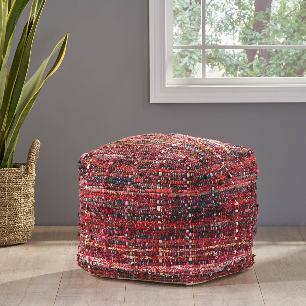 Blue Fabric Pouf Ottoman B354944