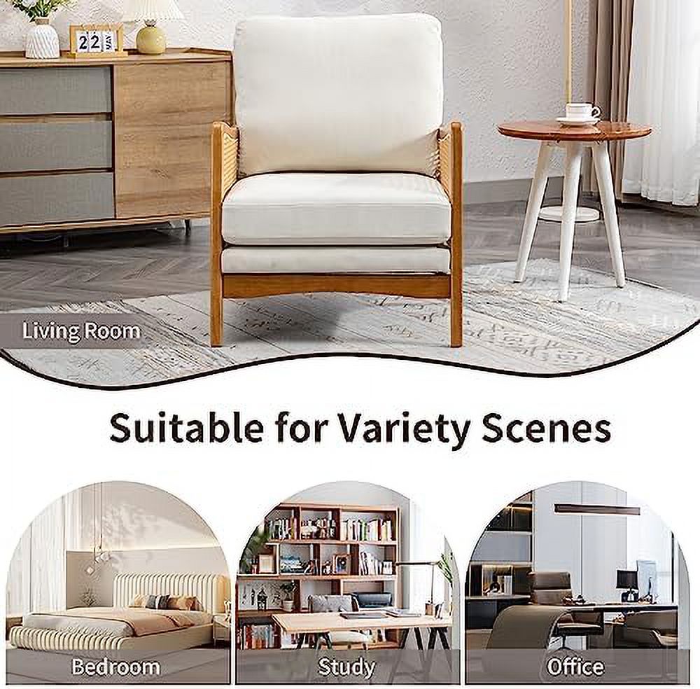 Beige Velvet Upholstered Accent Chair with Rattan Armrest S83765