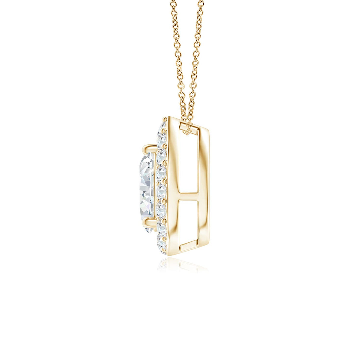 14K Yellow Gold Diamond Solitaire Pendant Necklace L946