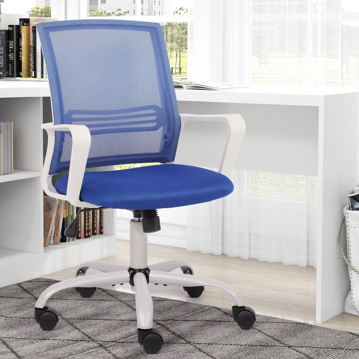 Blue Adjustable Desk Chair with Swivel Casters D55621