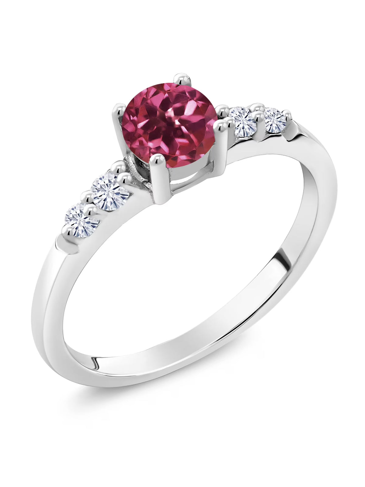 0.65 Ct Round Pink Tourmaline Lab Grown Diamond 925 Sterling Silver Ring N133