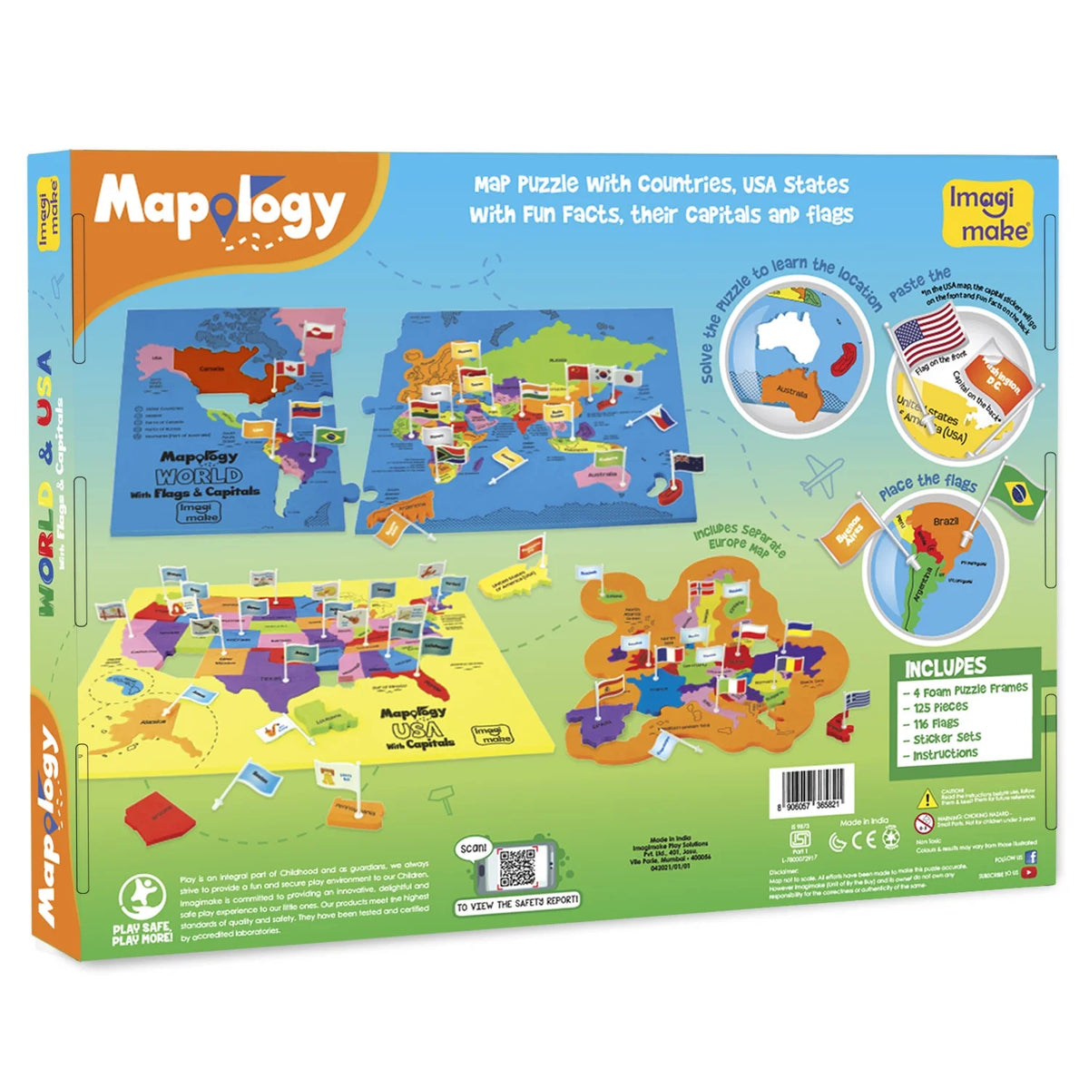 US & World Map Puzzle with Capitals and Flags E51656