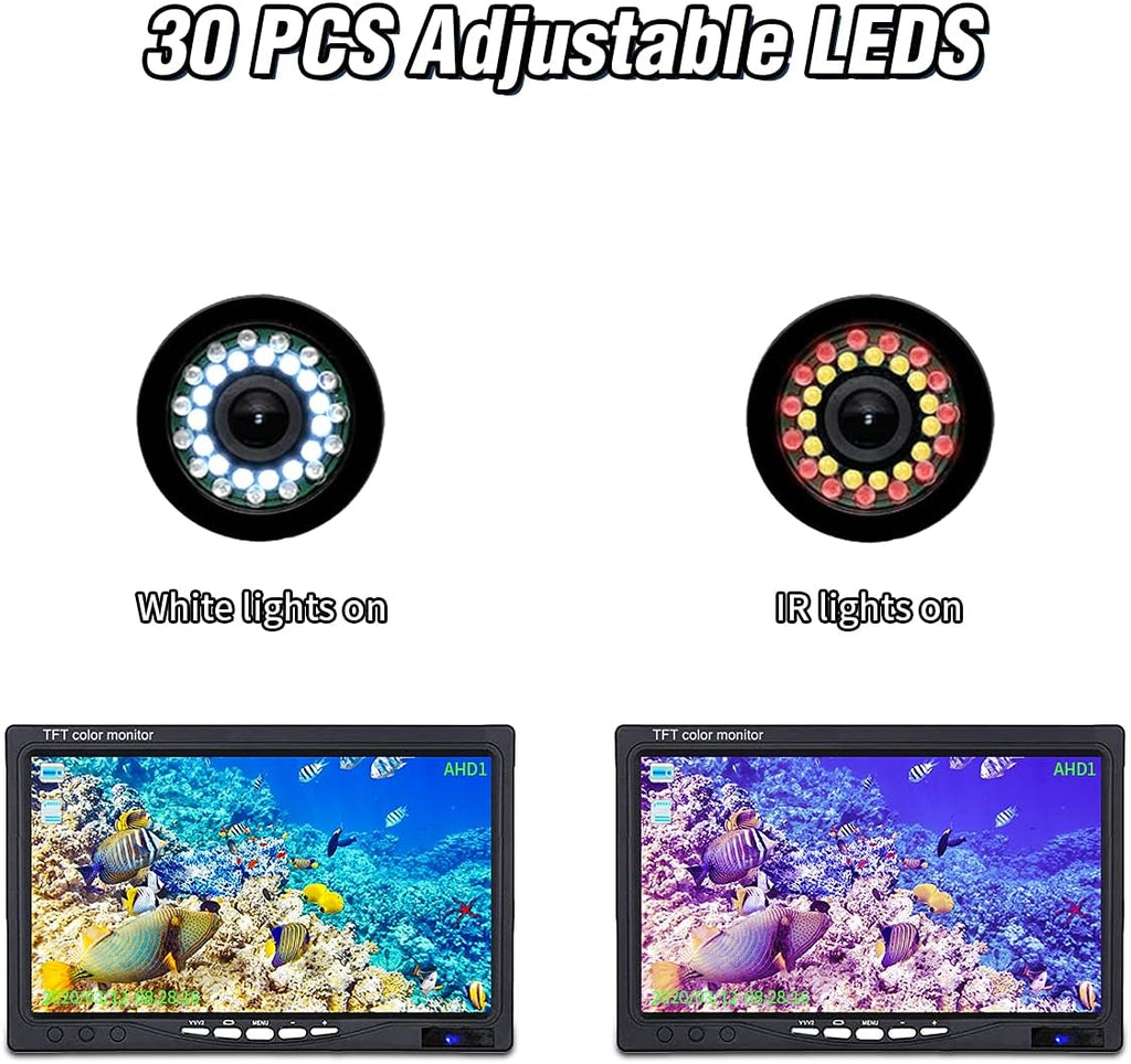 Portable Underwater Fishing Camera with 30 LEDs and 7inch 1080P IPS Monitor with DVR 16GB SD Card (30M) K854793