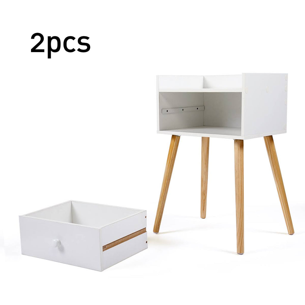 Set of 2 White Bedside Table with Drawer J754